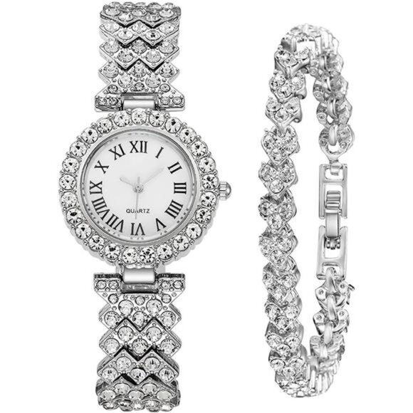 Women’s Luxury Diamond Watch and Bracelet Set - Picture 1 of 8